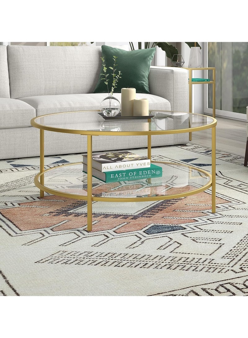 LINGWEI Tempered Glass Coffee Table Round Coffee Table Nested Table Tea Table End Side Table Sofa Table For Living Room Home Office - Image 1