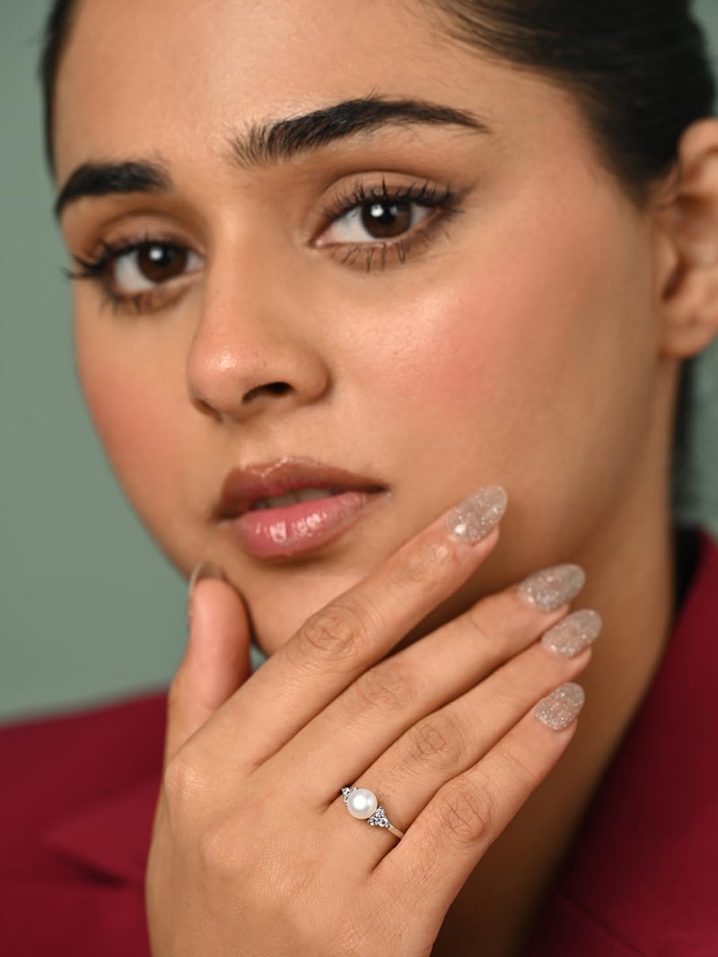 Clara Pure 925 Sterling Silver Jiana Real Pearl Size Adjustable Finger Ring | Gift for Women and Girls | Swiss Zircon Platinum Plated - Image 3