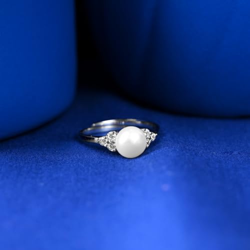 Clara Pure 925 Sterling Silver Jiana Real Pearl Size Adjustable Finger Ring | Gift for Women and Girls | Swiss Zircon Platinum Plated - Image 2
