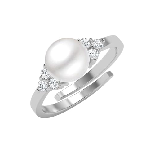 Clara Pure 925 Sterling Silver Jiana Real Pearl Size Adjustable Finger Ring | Gift for Women and Girls | Swiss Zircon Platinum Plated - Image 1