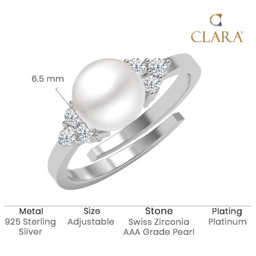 Clara Pure 925 Sterling Silver Jiana Real Pearl Size Adjustable Finger Ring | Gift for Women and Girls | Swiss Zircon Platinum Plated - Image 5