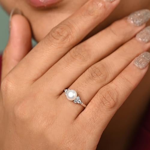 Clara Pure 925 Sterling Silver Jiana Real Pearl Size Adjustable Finger Ring | Gift for Women and Girls | Swiss Zircon Platinum Plated - Image 4