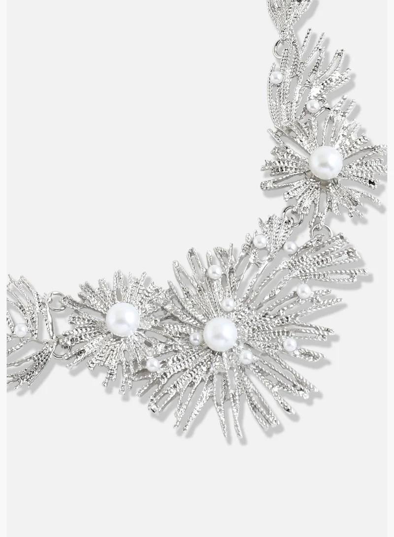 SOHI Silver Plated Designer Party Necklace and Earring Set For Women