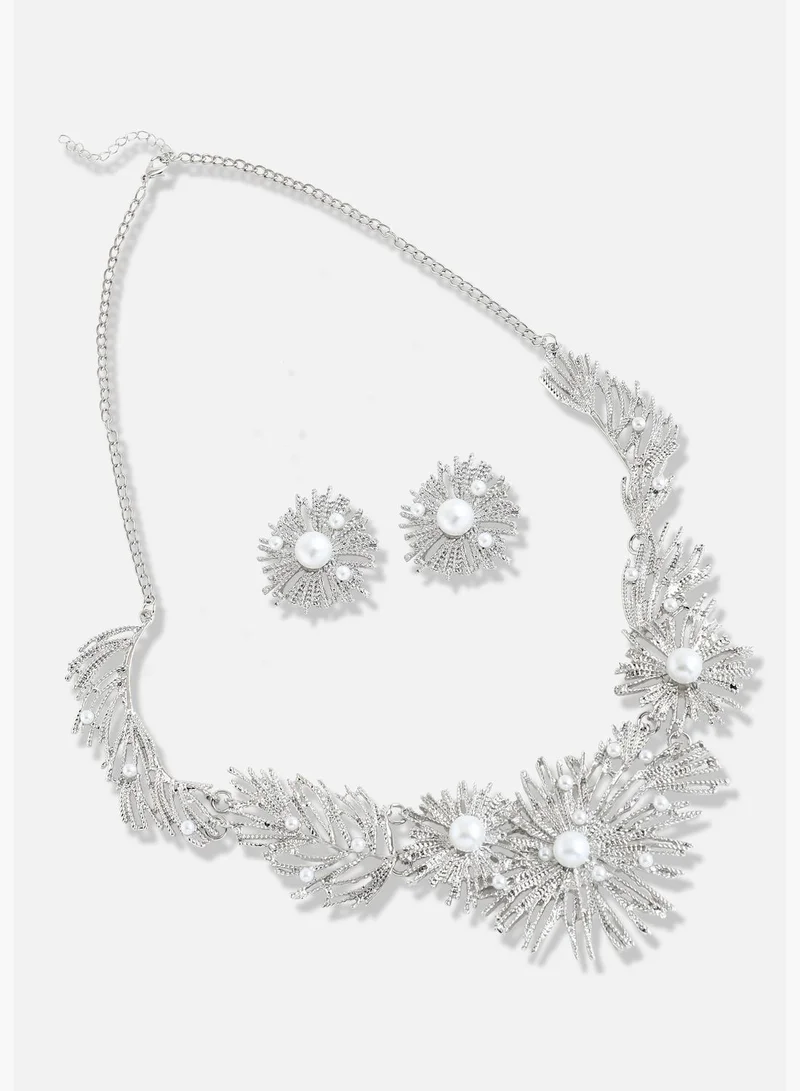 SOHI Silver Plated Designer Party Necklace and Earring Set For Women