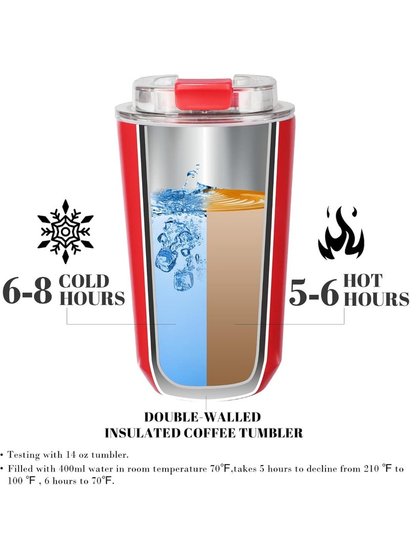 Insulated mug with lid, 14 oz travel coffee mug, stainless steel vacuum flask, leak-proof, reusable double-walled coffee mug, suitable for hot and cold drinks, red. - Image 4