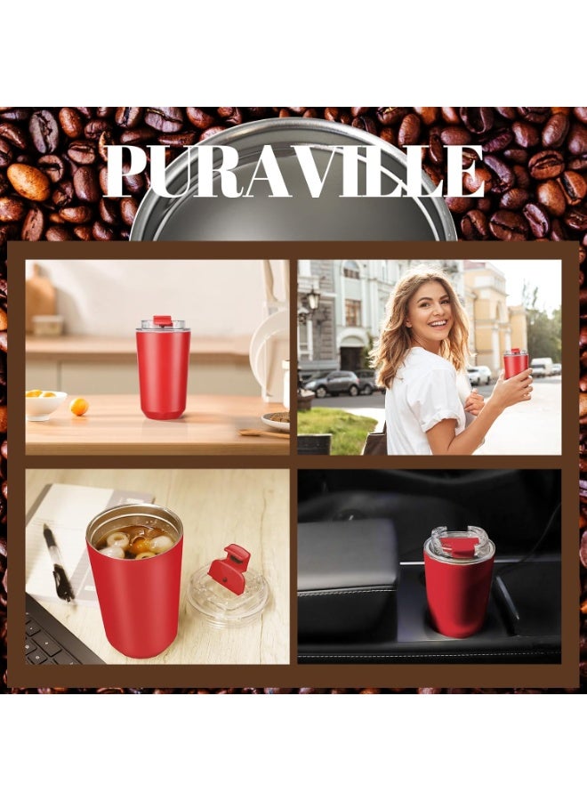 Insulated mug with lid, 14 oz travel coffee mug, stainless steel vacuum flask, leak-proof, reusable double-walled coffee mug, suitable for hot and cold drinks, red. - Image 2