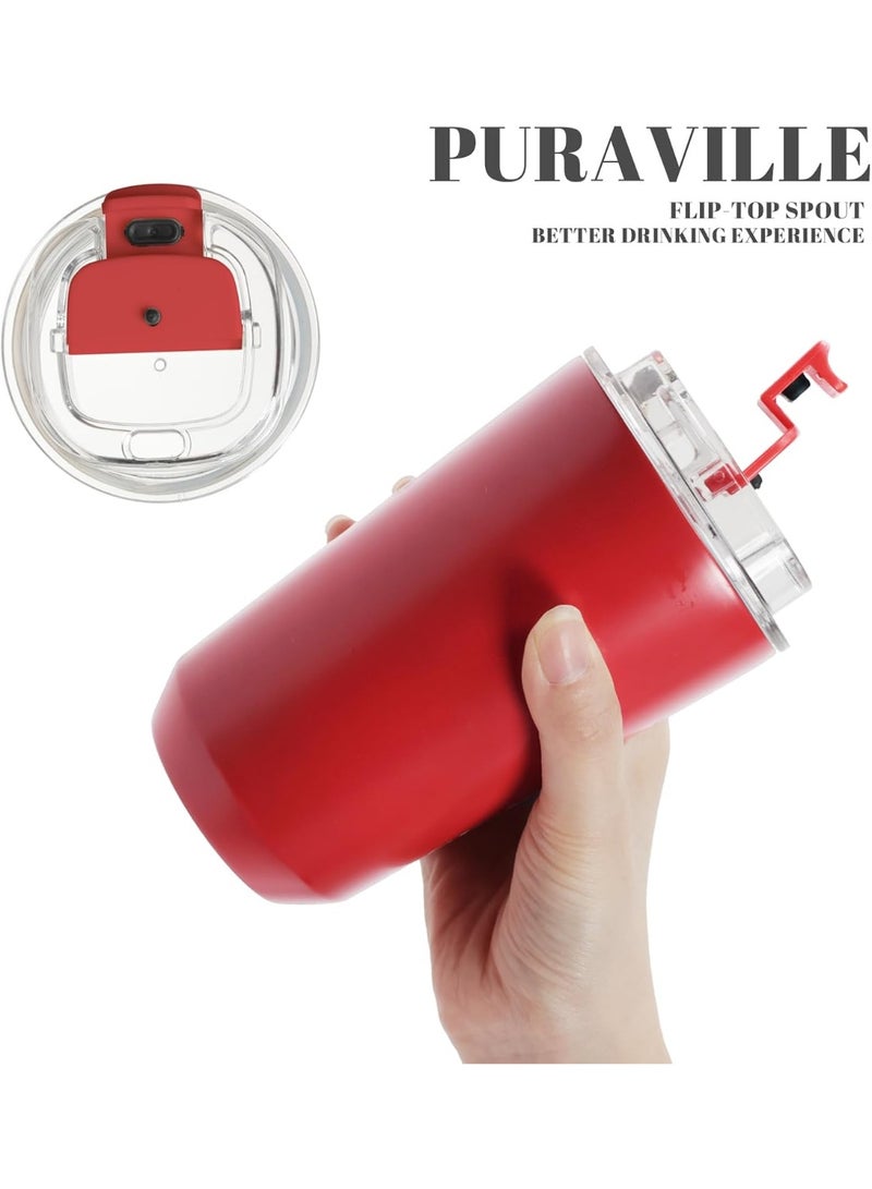 Insulated mug with lid, 14 oz travel coffee mug, stainless steel vacuum flask, leak-proof, reusable double-walled coffee mug, suitable for hot and cold drinks, red. - Image 3