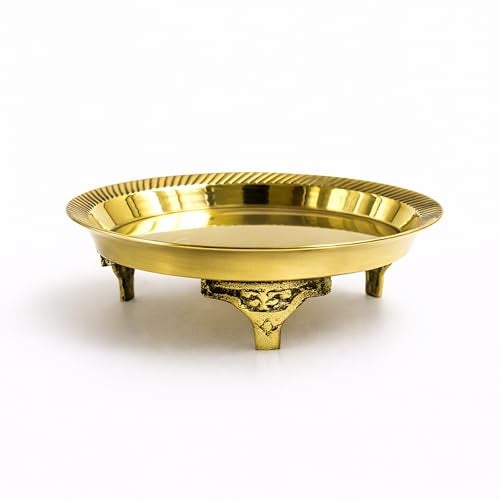 Putrika Traditional Brass Mukali|Chowki for Puja|Pooja Chowki|Brass Chowki for God Idols| Stool|Peeta|Mukkali|Chowki Pooja Stand for God Idols|Pooja Chowki(12.5cmx3cm, 129g)–Vardhaman - Image 2