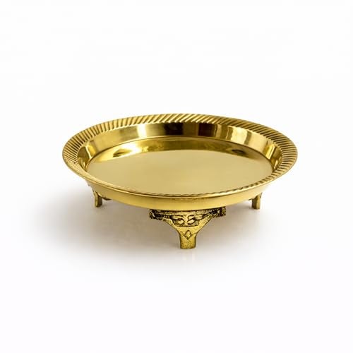 Putrika Traditional Brass Mukali|Chowki for Puja|Pooja Chowki|Brass Chowki for God Idols| Stool|Peeta|Mukkali|Chowki Pooja Stand for God Idols|Pooja Chowki(12.5cmx3cm, 129g)–Vardhaman - Image 1