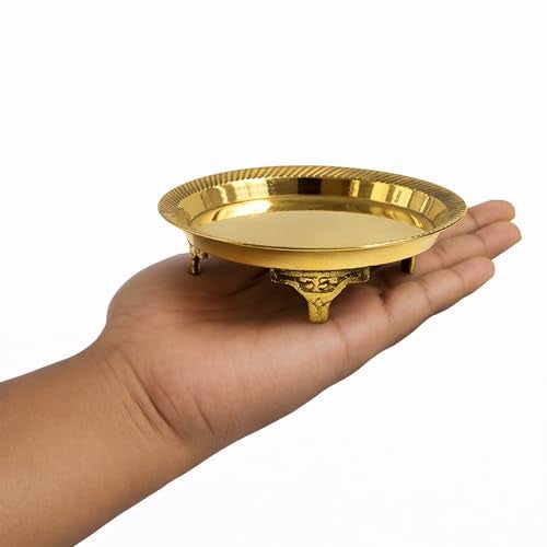 Putrika Traditional Brass Mukali|Chowki for Puja|Pooja Chowki|Brass Chowki for God Idols| Stool|Peeta|Mukkali|Chowki Pooja Stand for God Idols|Pooja Chowki(12.5cmx3cm, 129g)–Vardhaman - Image 5