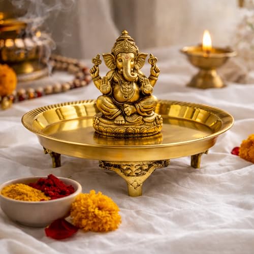 Putrika Traditional Brass Mukali|Chowki for Puja|Pooja Chowki|Brass Chowki for God Idols| Stool|Peeta|Mukkali|Chowki Pooja Stand for God Idols|Pooja Chowki(12.5cmx3cm, 129g)–Vardhaman - Image 3