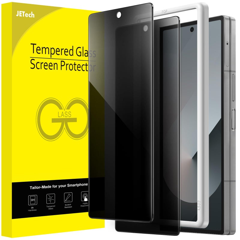 JETech Front Privacy Screen Protector for Samsung Galaxy Z Fold 6 AntiSpy Tempered Glass Film with Easy Installation Tool CaseFriendly 2Pack - Image 2