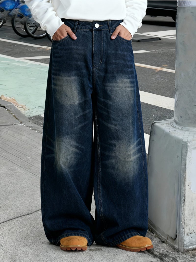 Men's Loose Wide-Leg Washed Denim Casual Sports Jeans - Image 2