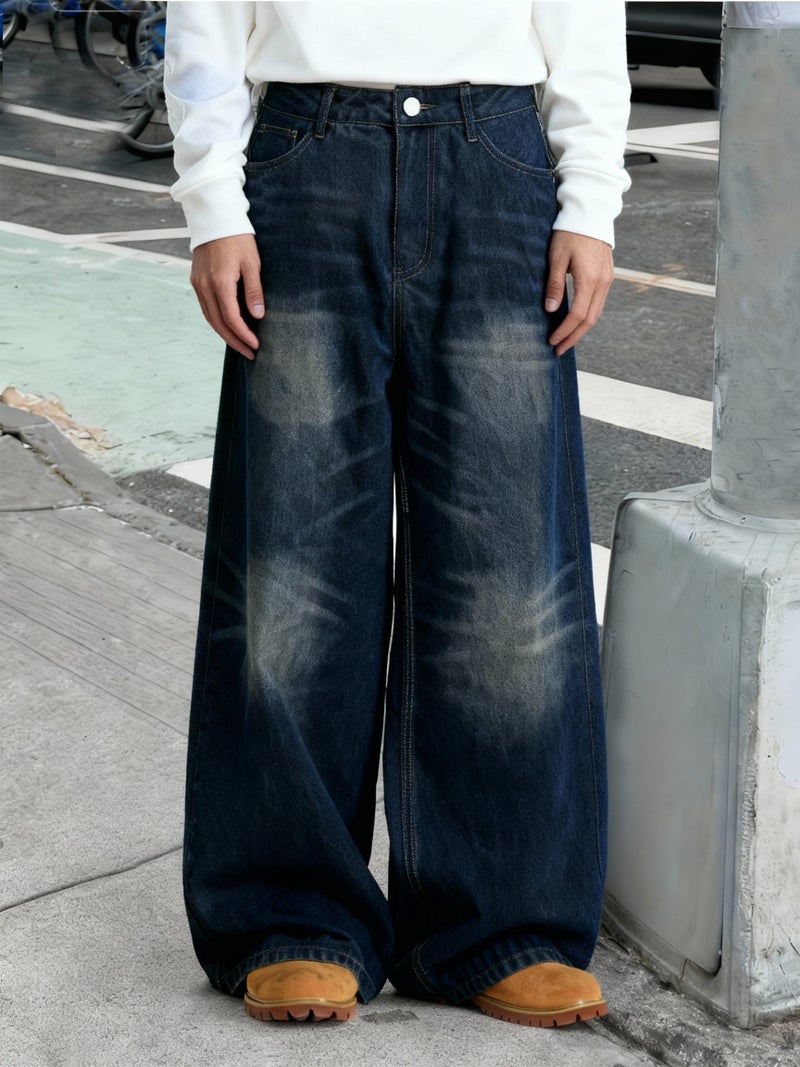 Men's Loose Wide-Leg Washed Denim Casual Sports Jeans - Image 5