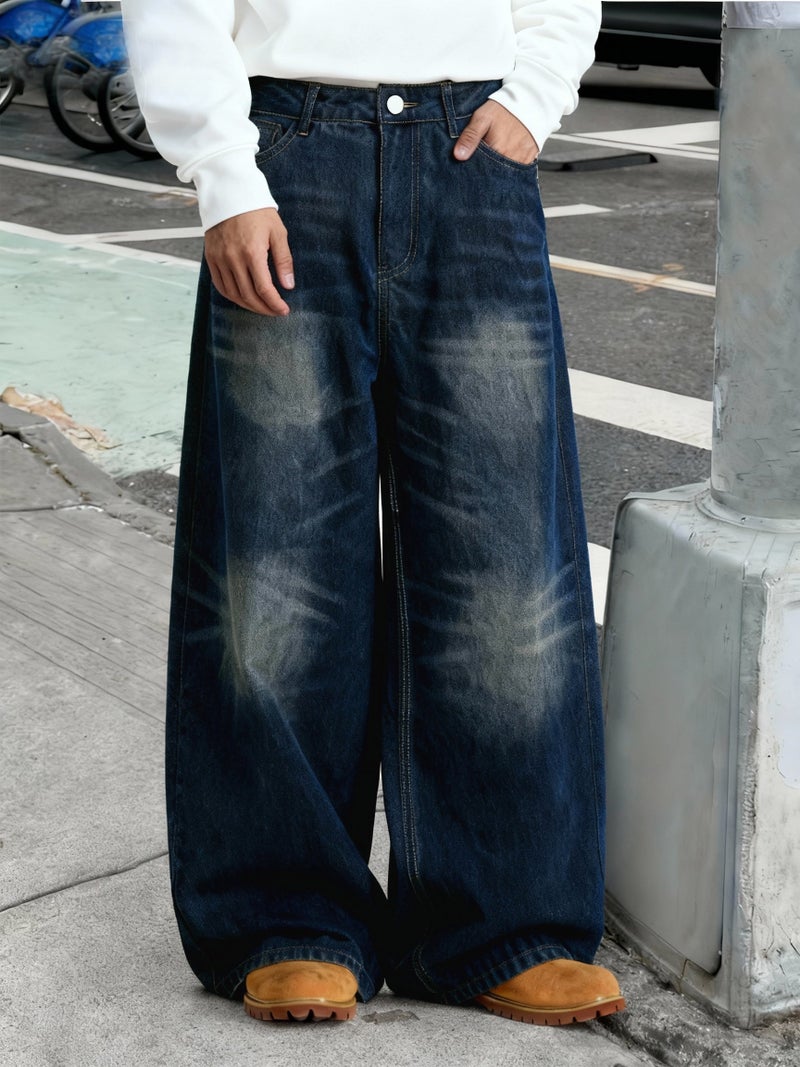 Men's Loose Wide-Leg Washed Denim Casual Sports Jeans - Image 4