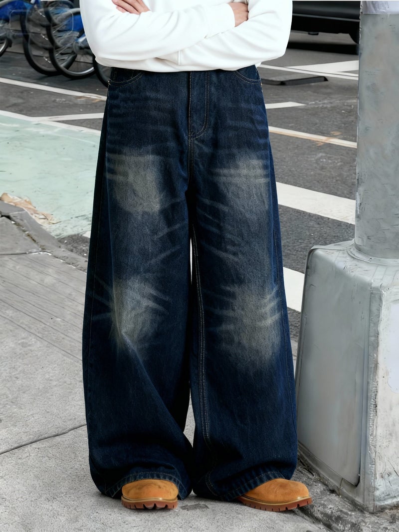 Men's Loose Wide-Leg Washed Denim Casual Sports Jeans - Image 3