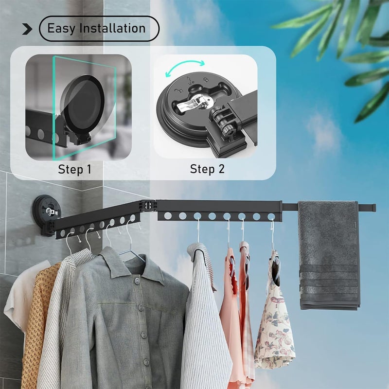 DROZIP Foldable Portable Space Saving Clothes Drying Rack Suction Cup Drying Rack Wall Mounted Clothes RackLaundry Drying Rack with Towel Bar Extendable Clothing Dryer Rack Black - Image 4