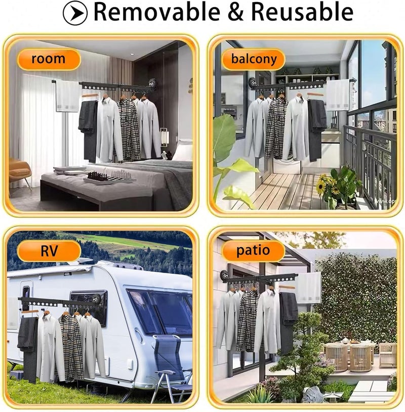 DROZIP Foldable Portable Space Saving Clothes Drying Rack Suction Cup Drying Rack Wall Mounted Clothes RackLaundry Drying Rack with Towel Bar Extendable Clothing Dryer Rack Black - Image 5