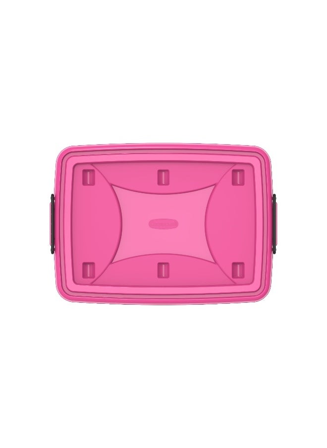 Cosmoplast 82L Clear Plastic Storage Box With Wheels & Lockable Lid (Pink)  - Image 4