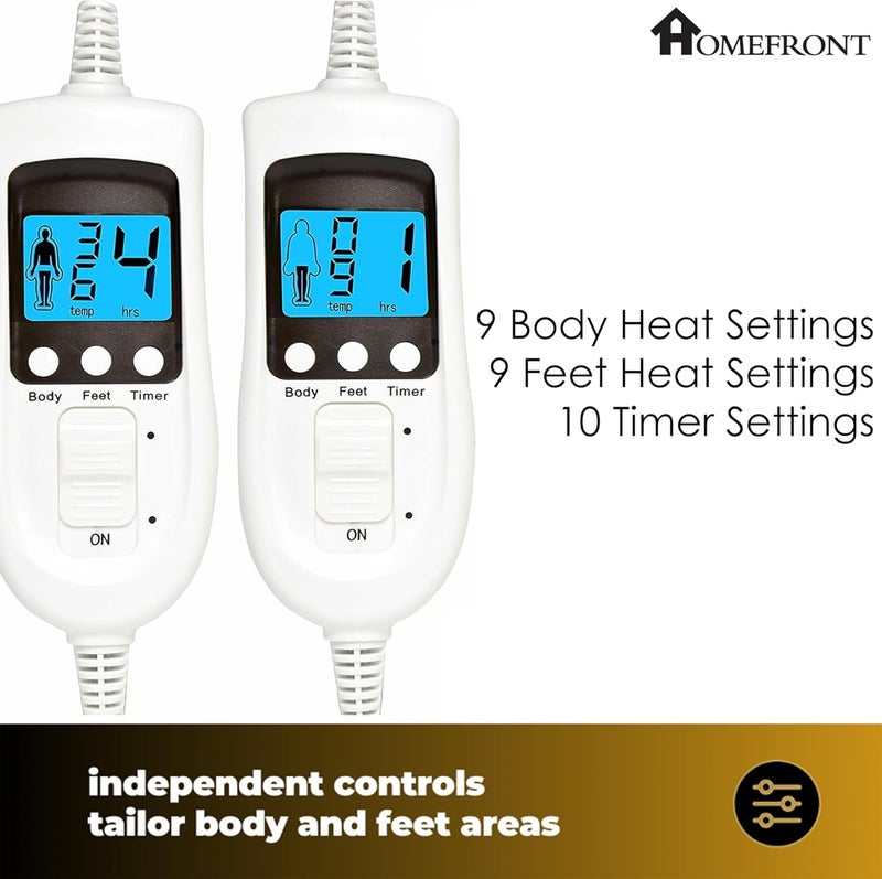 Homefront Electric Blanket Double Size Dual Control Premium Fleece Fully Fitted Heated Mattress Cover, Dual Control - Image 2