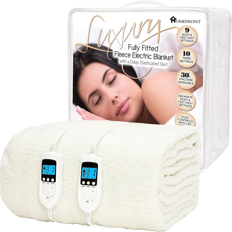 Homefront Electric Blanket Double Size Dual Control Premium Fleece Fully Fitted Heated Mattress Cover, Dual Control - Image 1