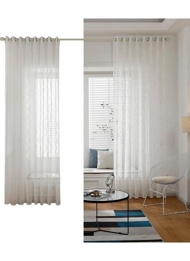 Generic - 2-Piece Sheer Voile Rod Pocket Curtain White - Image 1