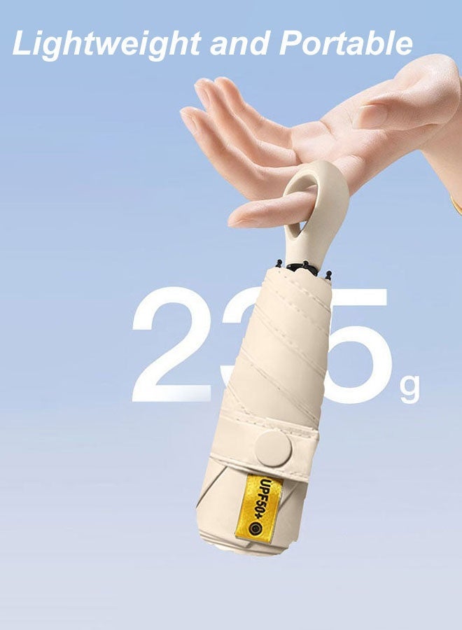 Hanayo Mini Umbrella UV Protection Parasol Umbrella Lightweight Portable Anti-Umbrella for Women and Kids Rainy and Sunny Days Travel Size Umbrellas(Beige) - Image 4