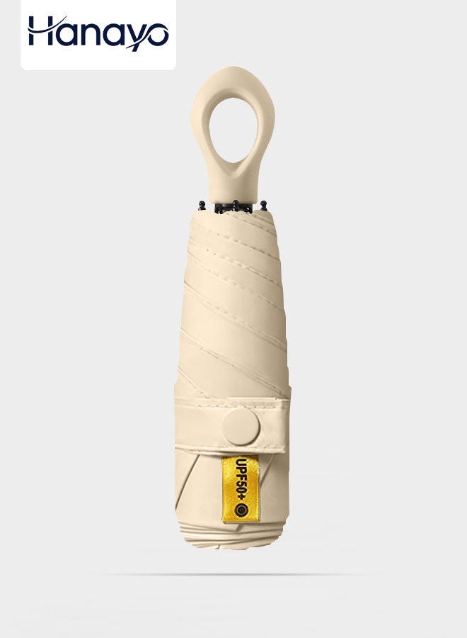 Hanayo Mini Umbrella UV Protection Parasol Umbrella Lightweight Portable Anti-Umbrella for Women and Kids Rainy and Sunny Days Travel Size Umbrellas(Beige) - Image 1