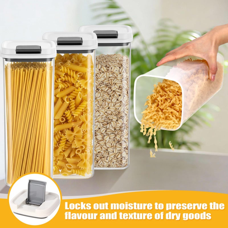 Blushtier 6 Pack 2.8L/2.96qt Spaghetti Storage Containers Airtight Food Storage Containers with Lid One-Handed Easy Open Top Clear Stackable Canister Jar for Noodle Pasta Pantry Kitchen(White) - Image 5