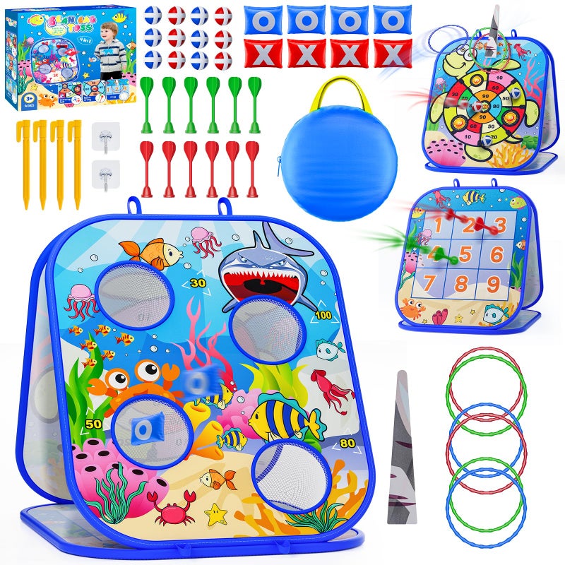 RIEYON 5in1Bean Bag Toss Game for Kids Cornhole Board Toddler Toys for Kids Party Activity and Outdoor Yard Backyard Birthday Gift or Christmas for Aged 3 4 5 6 7 8 Year Old Boys - Image 2