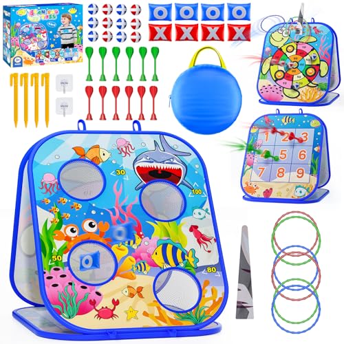 RIEYON 5in1Bean Bag Toss Game for Kids Cornhole Board Toddler Toys for Kids Party Activity and Outdoor Yard Backyard Birthday Gift or Christmas for Aged 3 4 5 6 7 8 Year Old Boys - Image 1