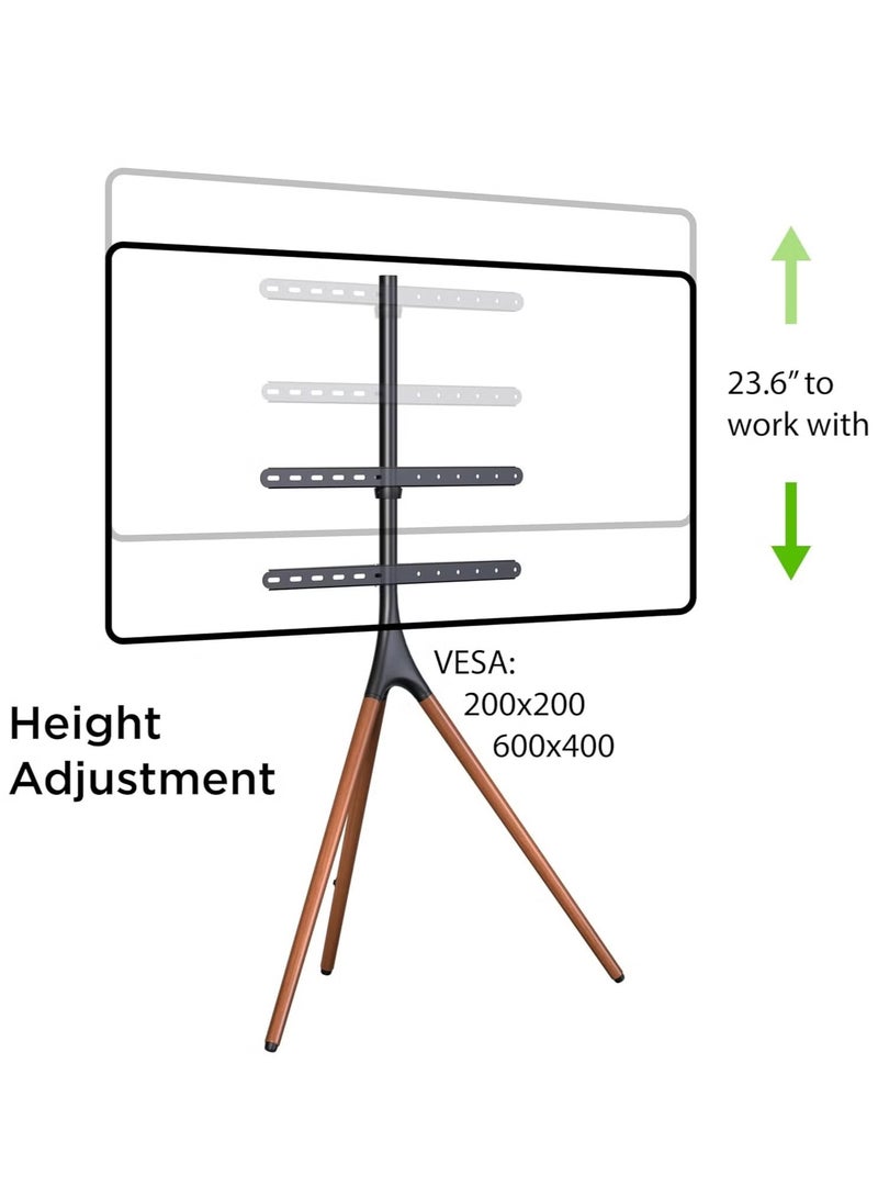 تايجر Height Adjustable TV Stand Tripod Base for 45-70 inch LED, LCD, OLED Flat Screen TVs – Portable TV Floor Stand with 180° Swivel, Cable Management Ties, and Strong Support up to 55lbs – Ideal for Bedroom, Living Room, Studio in Brown - Image 3