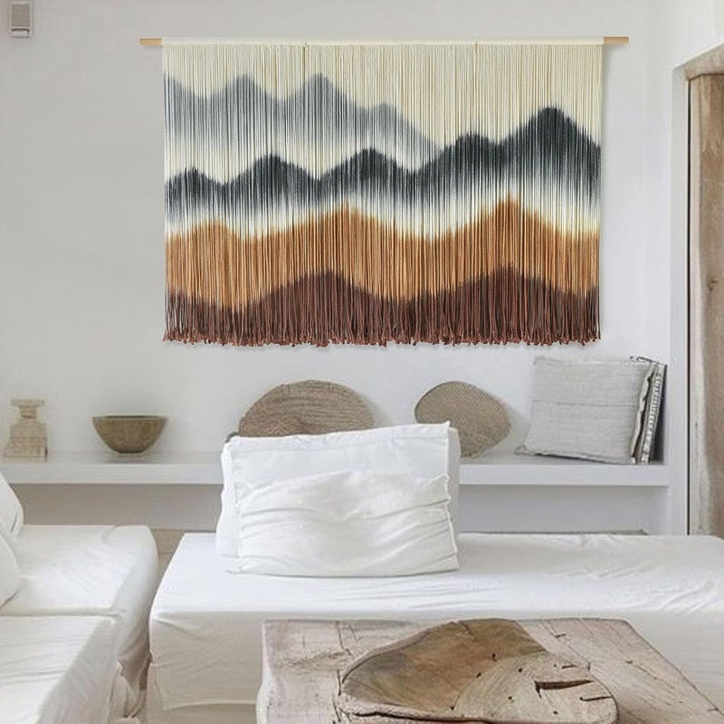 IOWER Season change compatible build Macrame Wall Hanging Mountain Wall Art Dip-Dyed Macrame Wall Decor Modern Wall Decor Fiber Wall Art Craftsmanship 57" Wx35 L Durability boosted processed material - Image 2