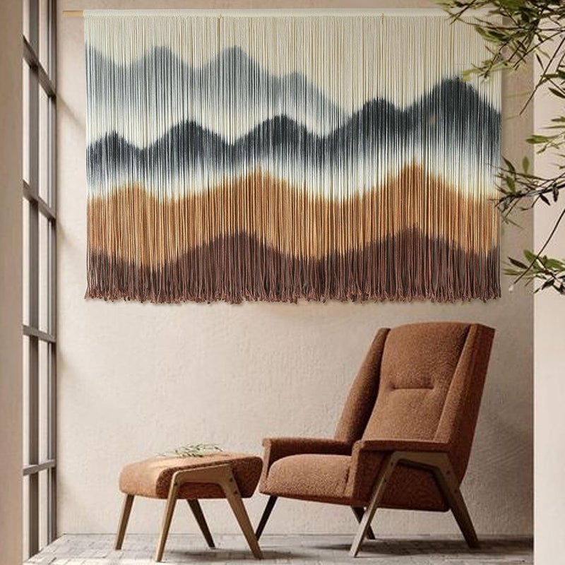 IOWER Season change compatible build Macrame Wall Hanging Mountain Wall Art Dip-Dyed Macrame Wall Decor Modern Wall Decor Fiber Wall Art Craftsmanship 57" Wx35 L Durability boosted processed material - Image 3