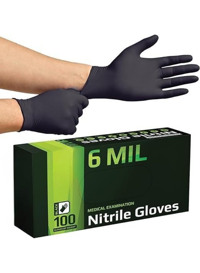 Heavy Duty Nitrile Examination Gloves - Black, 6 Mil, 100 pcs, Powder-Free Disposable Gloves for Food Handling, Cleaning & Professional Use - Image 1