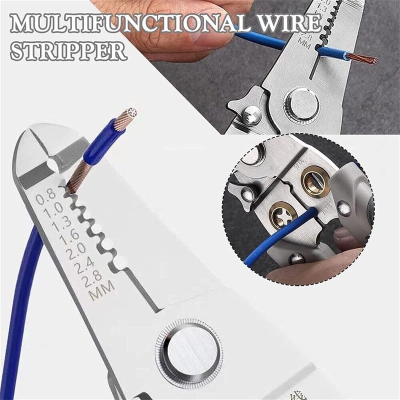 Multifunction Wire Plier Tool, Multi-Functional Wire Splitting Pliers, Stainless Steel Electrical Stripping Tool Wire Stripper Pliers, Wire Stripper Tool, Cable Cutters (Silver) - Image 4
