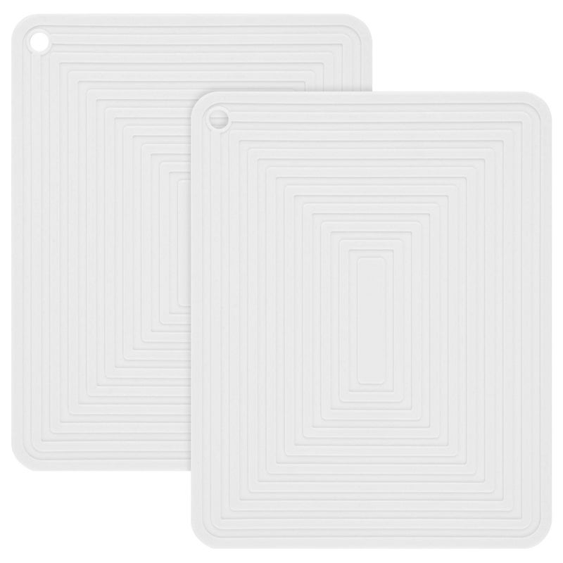 Viwehots Silicone Trivets for Hot DishesPots and Pans Flexible Hot Pads for Kitchen Non Slip Heat Resistant MatsPot HoldersPlacements Rectangular Microwave Plate CoverTrivet Mat Pack 2 White
