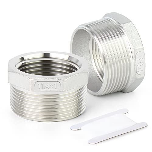 TAISHER 2PCS 304 Stainless Steel Reducer Hex Bushing, 1-1/4" NPT Male x 1" NPT Female, Reducing Pipe Adapter Fitting - Image 1