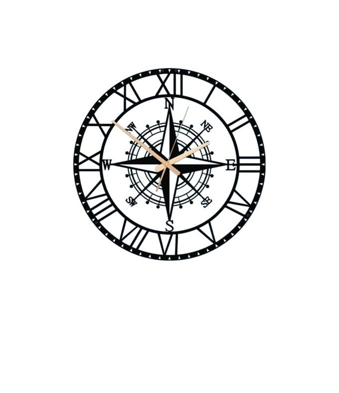 COMPASS LARGE METAL WALL CLOCK MODERN CLOCK OVERSIZED SILENT METAL CLOCK METAL WALL DECOR UNIQUE METAL CLOCKMETAL ART 40 CM BLACK