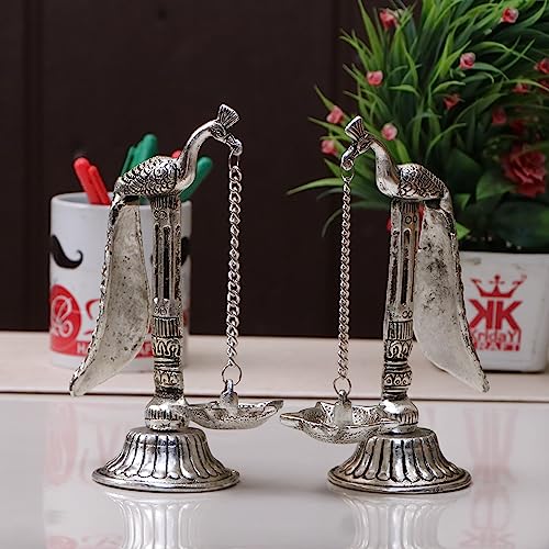 Kridaykraft Peacock Design Metal Hanging with Chain Diya Pair of Peacock Design Bird Diya Deepak Oil Lamp - Image 1