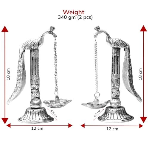 Kridaykraft Peacock Design Metal Hanging with Chain Diya Pair of Peacock Design Bird Diya Deepak Oil Lamp - Image 2