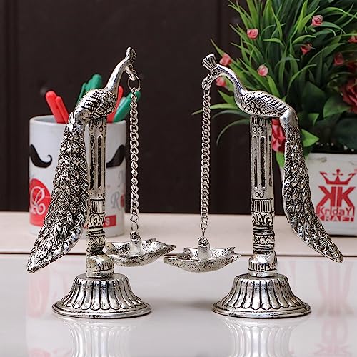 Kridaykraft Peacock Design Metal Hanging with Chain Diya Pair of Peacock Design Bird Diya Deepak Oil Lamp - Image 4