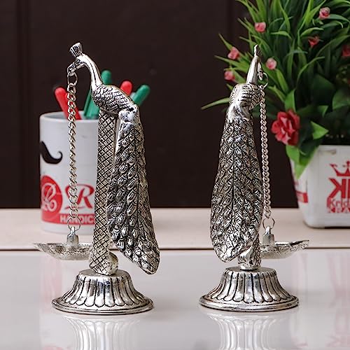 Kridaykraft Peacock Design Metal Hanging with Chain Diya Pair of Peacock Design Bird Diya Deepak Oil Lamp - Image 3