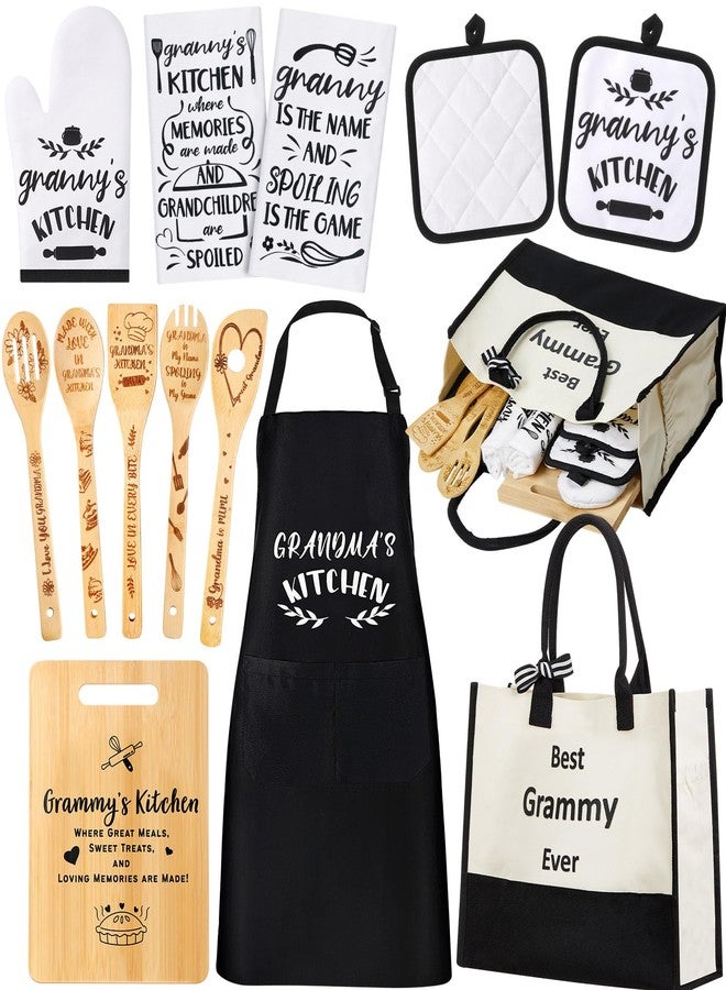 Reallnaive 13 Pcs Grammy Kitchen Cooking Gifts Set Includes 1 Apron 1 Tote Bag 1 Cutting Board 2 Tea Towels 1 Oven Mitt 2 Pot Holders 5 Bamboo Cooking Spatulas Grammy Baking Gifts for Birthday - Image 1