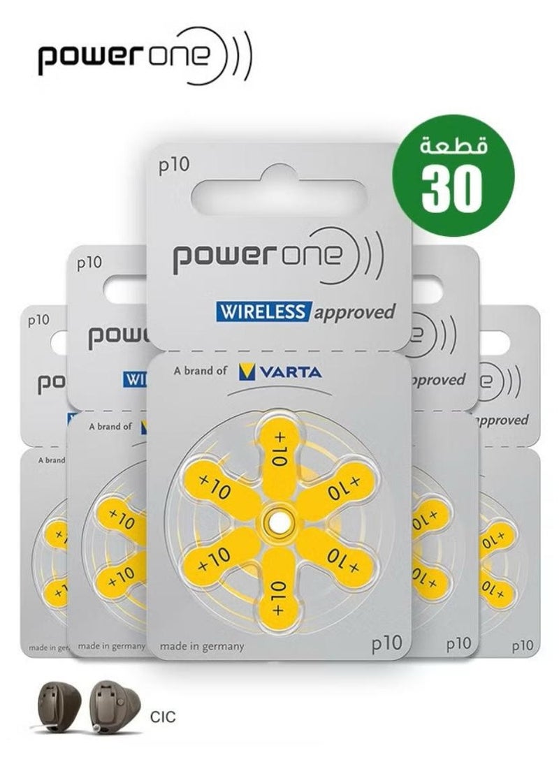بطاريات أجهزة السمع عالية المستوى الأصلية P10 (30 بطارية) بطارية 1.45 فولت طويلة الأمد ومستقرة تدوم بطارية 1.45 فولت من 3 إلى 10 أيام خالية من الزئبق وصديقة للبيئة مناسبة للاستخدام في أجهزة السمع ذات القناة العميقة (30 بطارية)