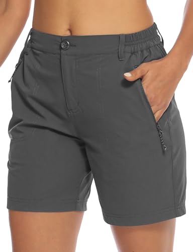 TBMPOY Womens 6" Hiking Cargo Shorts Quick Dry with Pockets Lightweight Work Golf Short Outdoor Active Summer for Women Dark Grey M - Image 1
