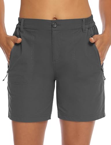 TBMPOY Womens 6" Hiking Cargo Shorts Quick Dry with Pockets Lightweight Work Golf Short Outdoor Active Summer for Women Dark Grey M - Image 3