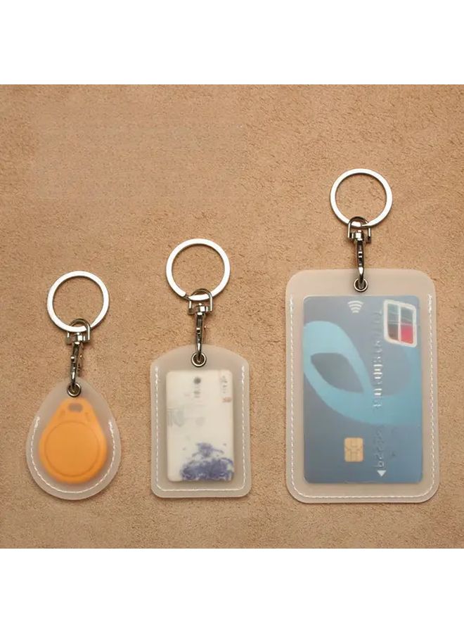 2 قطعة حامل بطاقات رئيسية شفاف من PVC، أشكال دمعة شفافة سوداء متينة ومستطيلة صغيرة لبطاقات الوصول والحافلات والمدرسة والعمل مع حلقات معدنية، غطاء حماية البطاقة - Image 2