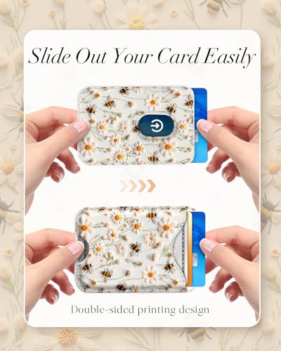 Shorogyt Compatible with Magsafe Wallet Magnetic Card Holder - Floral Honey Phone Wallets for Women Teen Girls Cute for iPhone 17/16/15/14/13/12 Series Slim for Apple Mag RFID Magnet, Fit 3 Cards - Image 4