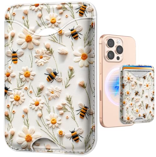 Shorogyt Compatible with Magsafe Wallet Magnetic Card Holder - Floral Honey Phone Wallets for Women Teen Girls Cute for iPhone 17/16/15/14/13/12 Series Slim for Apple Mag RFID Magnet, Fit 3 Cards - Image 1